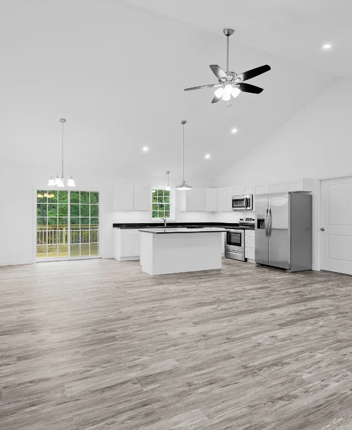 Flooring installation project with luxury vinyl plank flooring in open concept Dallas TX home