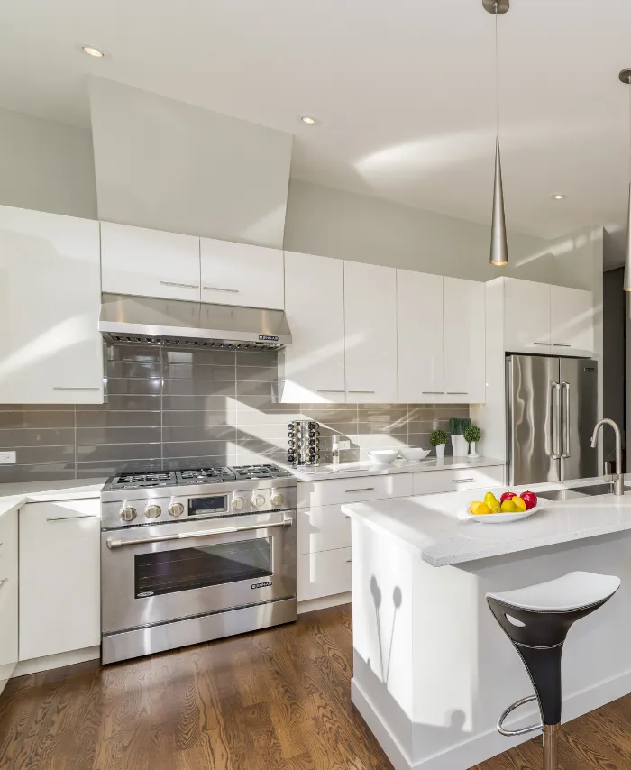 Modern White Kitchen Island in Dallas
